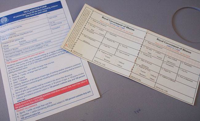 Bhutan Immigration Arrival Card and Custom Declaration Form