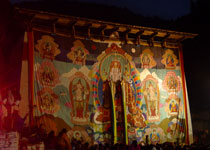 The Thangkha display at Paro Festivals in early morning light