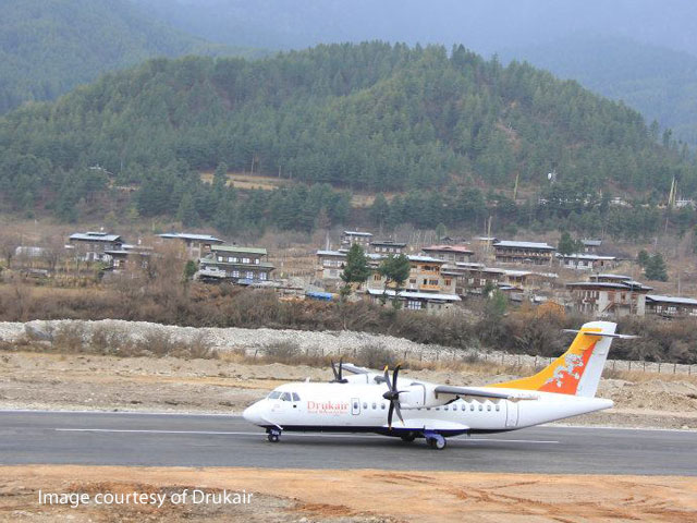 Drukair ATR taxi at Bumthang domestic airport
